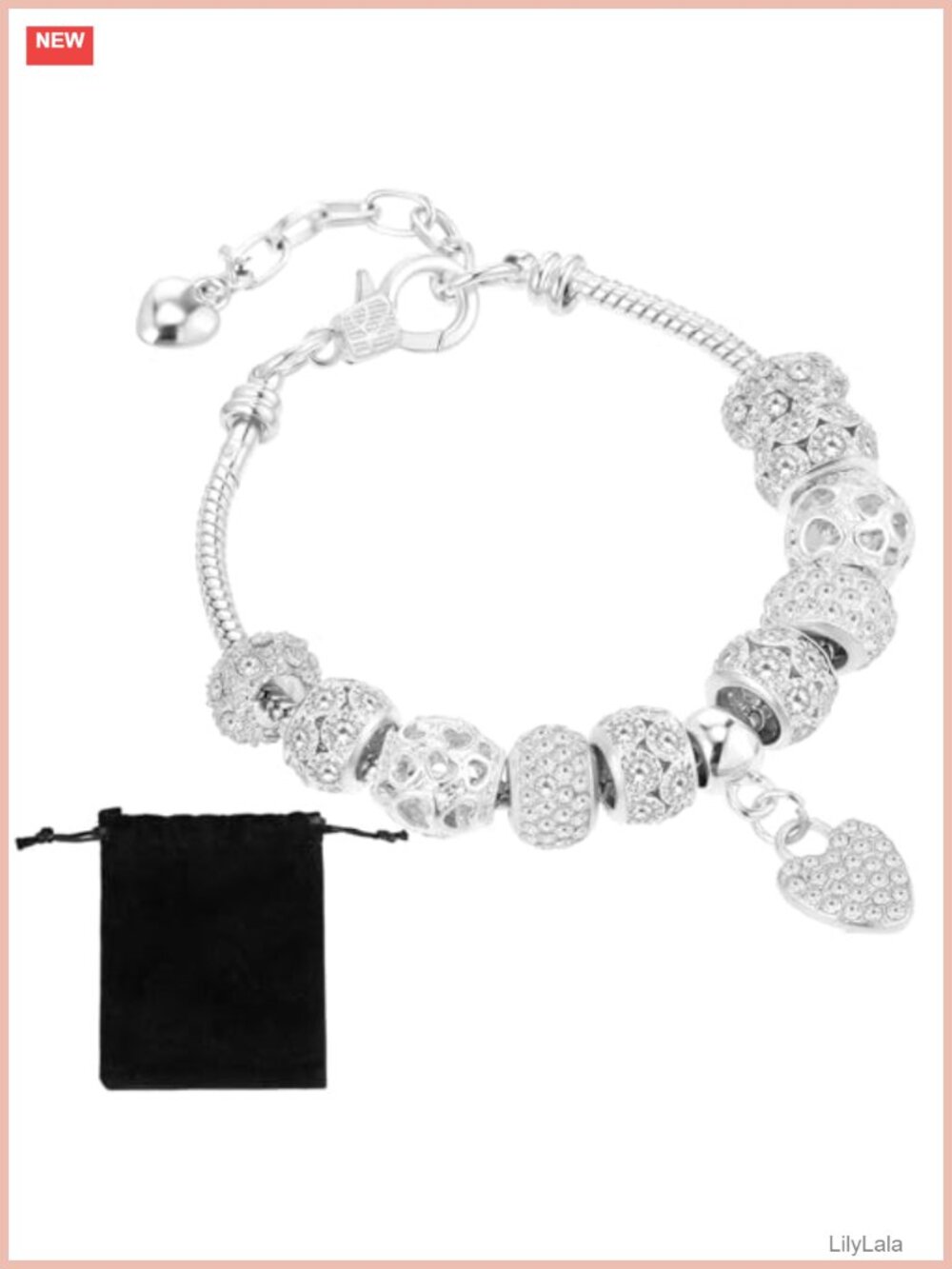 Silver Plated Charm Bangle Bracelet for Women with 2 Inch Extender Chain